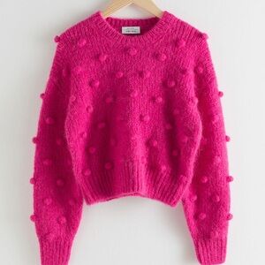 & Other Stories Bright Pink Alpaca Wool Knit Bobble Sweater Long Sleeve Size M